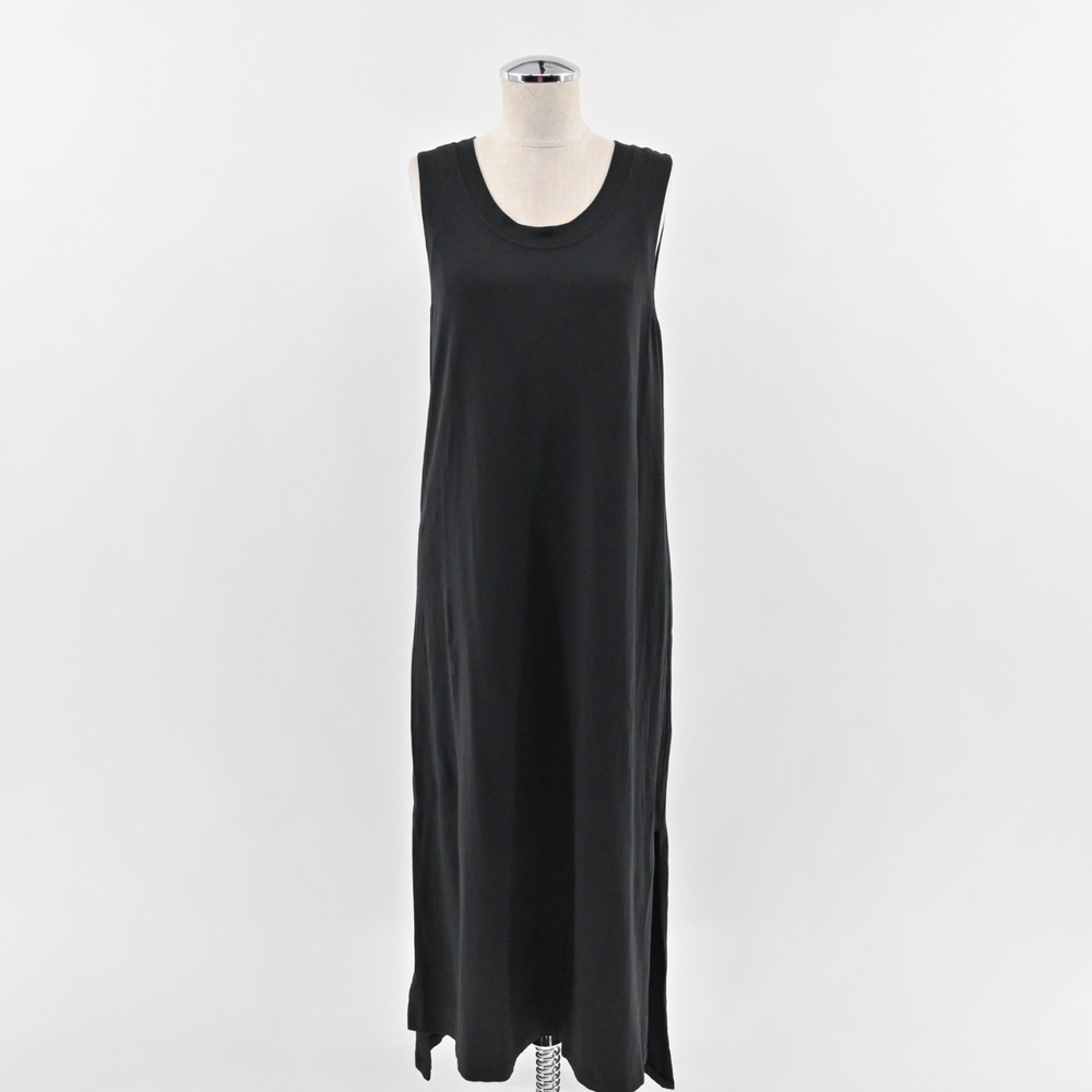 LULULEMON All Yours Dress Size 8 Black Side Slit Sleeveless Scoop Neck Midi